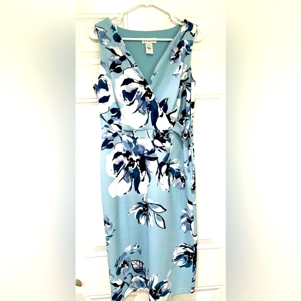 Enfocus Studio Blue Sheath Dress V-Neck Sleeveless Midi